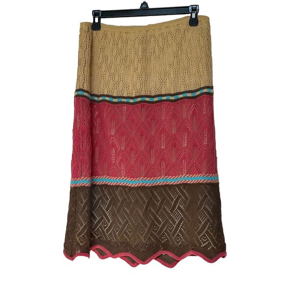 Double D Ranch Skirt Medium Midi Crochet Boho Western Color Block Pull On - Picture 1 of 7